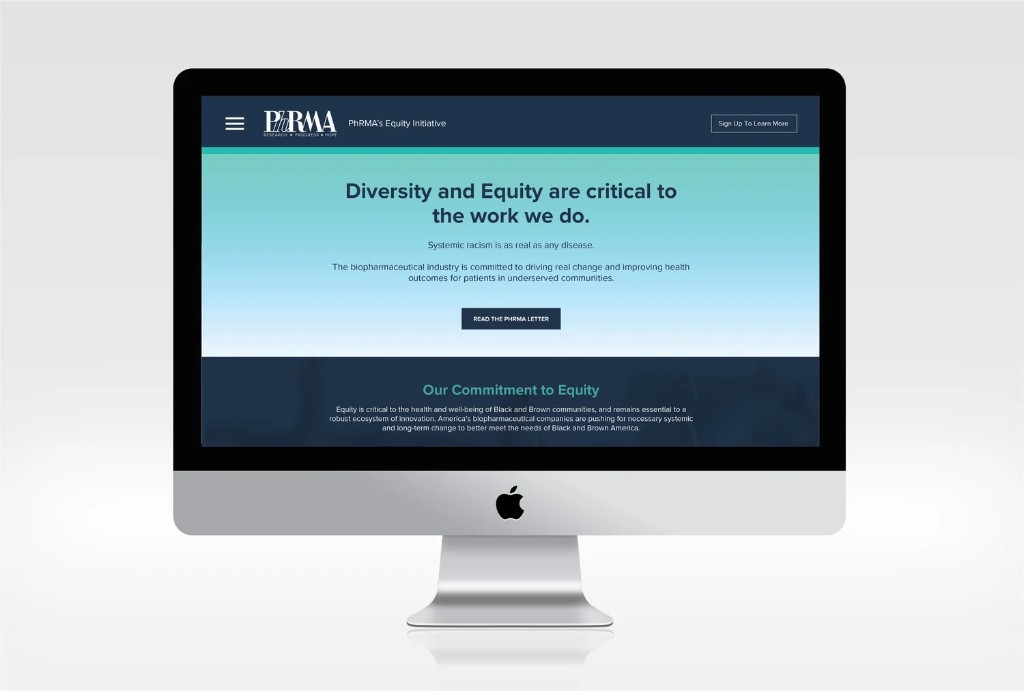 PhRMA Equity Initiative website mockup on desktop
