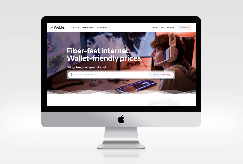 WeLink website homepage shown on a desktop iMac mockup