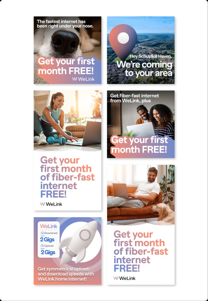 WeLink digital social ad variations shown in a grouped layout